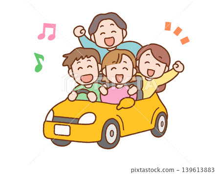 Illustration of four people (two men and two women) driving | Friends, travel, date Illustration of four people (two men and two women) driving | Friends, travel, date 139613883