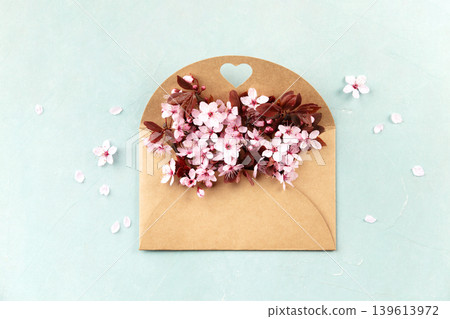 Spring Blossoms in Kraft Envelope with Heart Cutout 139613972