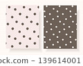 Seamless polka dot pattern set in two color variations: chocolate brown background with cream dots and blush pink background with dark brown dots. Ideal for fabric, wallpaper, wrapping paper. 139614001