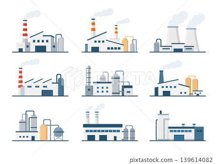 Industrial factory building set, flat vector illustration 139614082