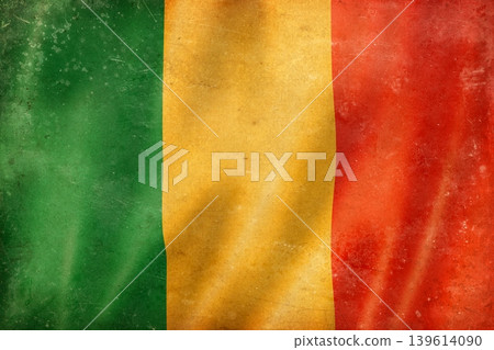 Old vintage flag of Mali, worn and stained Old vintage flag of Mali, worn and stained 139614090
