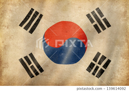 Old vintage flag of South Korea, worn and stained 139614092