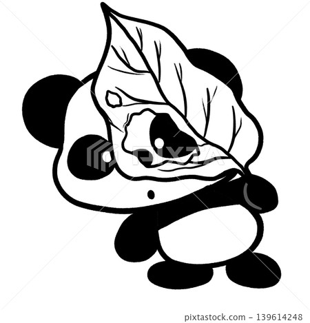 Cute panda holding a large leaf cartoon outline illustration Cute panda holding a large leaf cartoon outline illustration 139614248