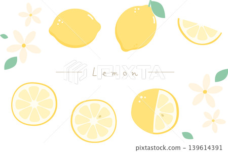 一套簡單可愛的檸檬插畫(清爽的夏季元素)。 一套簡單可愛的檸檬插畫(清爽的夏季元素)。 139614391