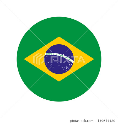National flag of Brazil. Brazil flag circle icon, badge. Round background, sticker flag of Brazil. National Brazilian flag circular symbol, button, banner. Official colors and proportions. National flag of Brazil. Brazil flag circle icon, badge. Round background, sticker flag of Brazil. National Brazilian flag circular symbol, button, banner. Official colors and proportions. 139614480