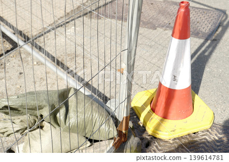 Assorted road signs being used in a UK town in 2026, some temporary some permanent. Including sign for diversions and walkways Assorted road signs being used in a UK town in 2026, some temporary some permanent. Including sign for diversions and walkways 139614781