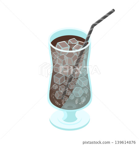 Vector illustration of a cold cola in a glass filled with ice. Vector illustration of a cold cola in a glass filled with ice. 139614876