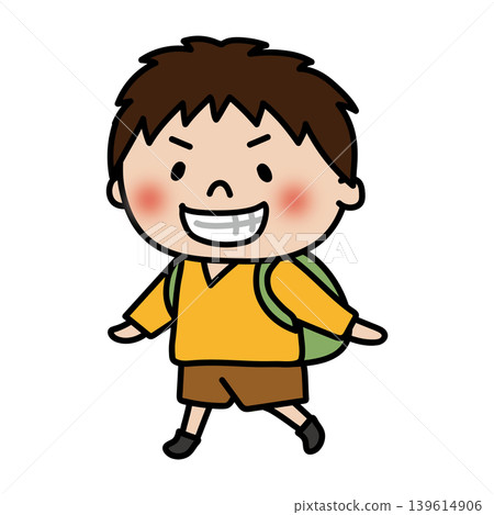 A lively and mischievous boy traveling with a backpack on his back. A lively and mischievous boy traveling with a backpack on his back. 139614906