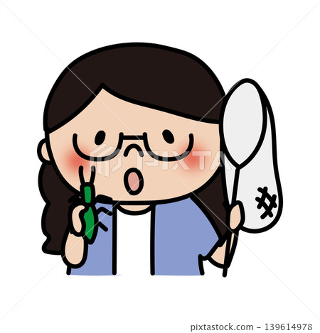 一個綁著辮子、戴著眼鏡的女孩正在捉昆蟲。 一個綁著辮子、戴著眼鏡的女孩正在捉昆蟲。 139614978