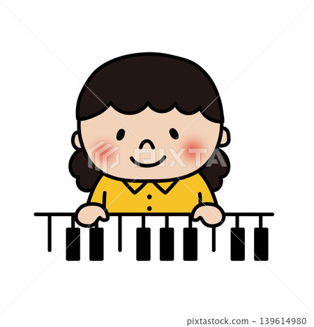A fluffy, curly-haired girl playing the piano. A fluffy, curly-haired girl playing the piano. 139614980
