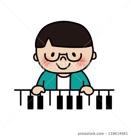 A boy with glasses and smooth hair playing the piano. A boy with glasses and smooth hair playing the piano. 139614981