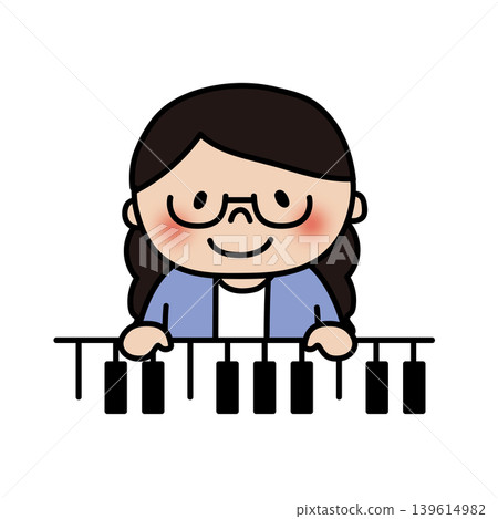 A girl with glasses and braided hair playing the piano. A girl with glasses and braided hair playing the piano. 139614982