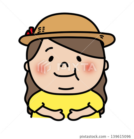 一個胖胖的、長頭髮的小女孩,戴著一頂草帽。 一個胖胖的、長頭髮的小女孩,戴著一頂草帽。 139615096