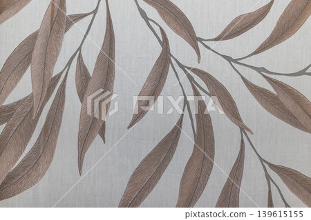 Botanical leaf pattern on woven tapestry fabric background 139615155