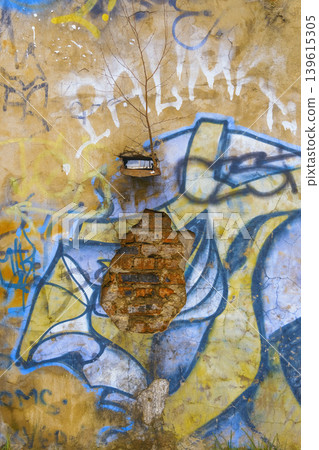 Urban decay closeup. Texture of weathered metal and paint. Detailed view of corroded urban surface texture Urban decay closeup. Texture of weathered metal and paint. Detailed view of corroded urban surface texture 139615305