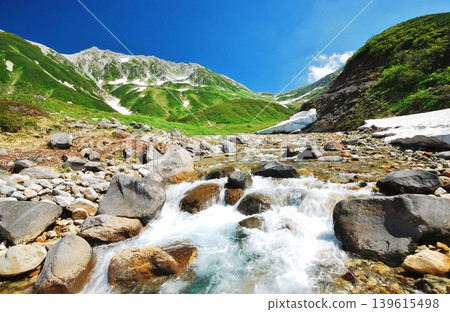 View of the Tateyama mountain range in summer 139615498