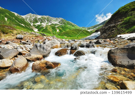 View of the Tateyama mountain range in summer 139615499