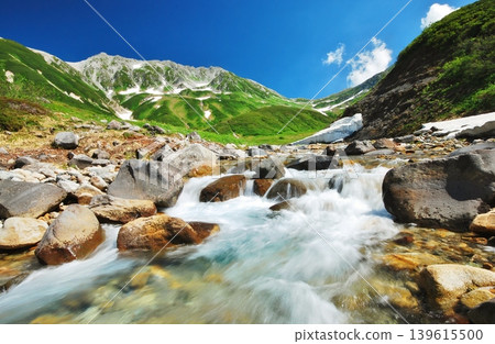 View of the Tateyama mountain range in summer 139615500