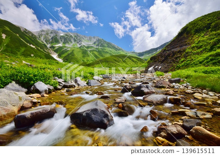 View of the Tateyama mountain range in summer 139615511