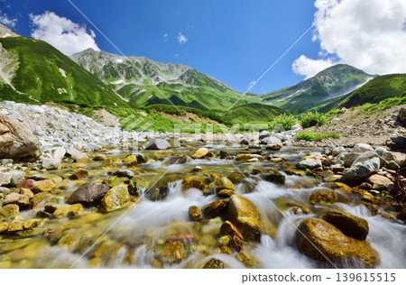View of the Tateyama mountain range in summer 139615515