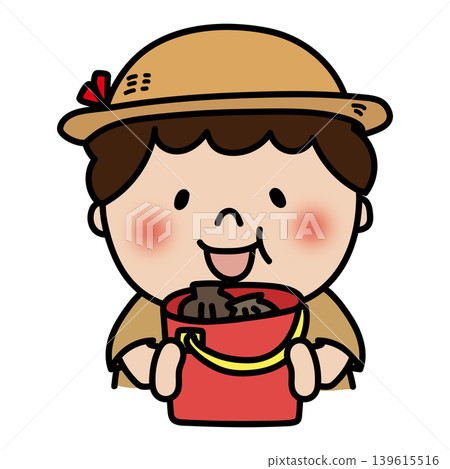 一個胖乎乎的、捲髮的男孩正在挖蛤蜊。 一個胖乎乎的、捲髮的男孩正在挖蛤蜊。 139615516