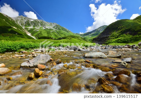 View of the Tateyama mountain range in summer 139615517