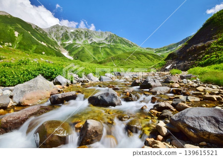 View of the Tateyama mountain range in summer 139615521