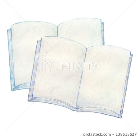 兩本打開的書，水彩畫。 139615627