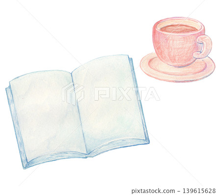 一本打開的書和一杯咖啡－水彩插畫 139615628