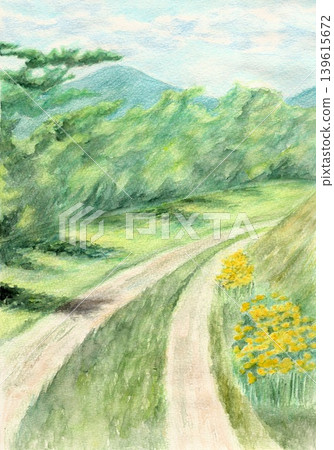 一條兩旁長滿蒲公英的小路 一條兩旁長滿蒲公英的小路 139615672