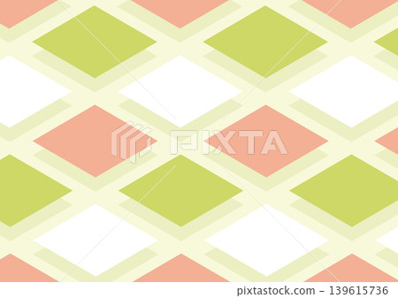 An isometric illustration (pink, green, white) of thin, flat squares arranged in a regular pattern. 139615736