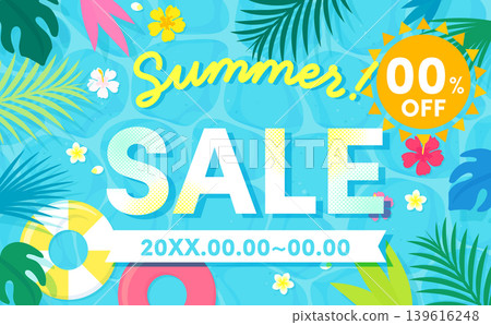 夏季促銷範本 1_橫向,以夏季海洋和熱帶背景為特色 夏季促銷範本 1_橫向,以夏季海洋和熱帶背景為特色 139616248