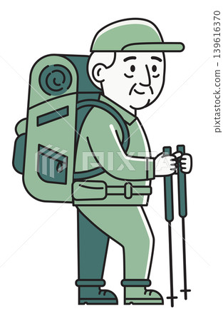 Cartoon Senior Hiker with Trekking Poles Cartoon Senior Hiker with Trekking Poles 139616370