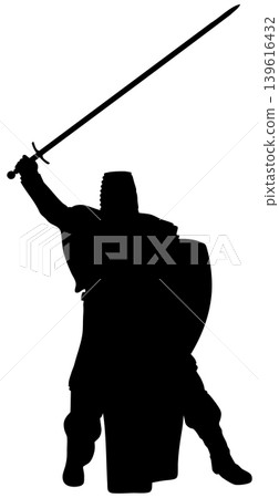 Silhouette of Knight with Sword and Shield Silhouette of Knight with Sword and Shield 139616432