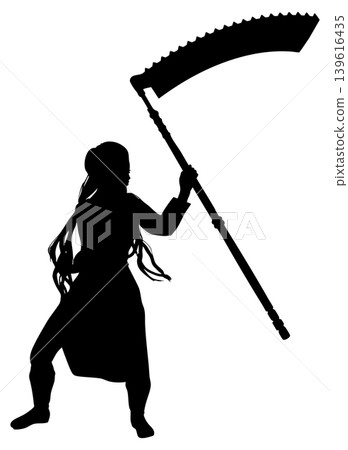 Silhouette of Warrior Woman Holding Scythe 139616435