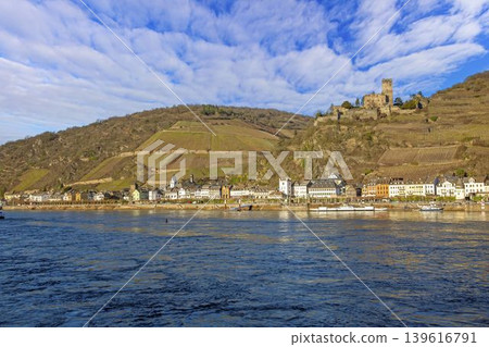Kaub and Castle Gutenfels on the Rhine River in Germany 139616791