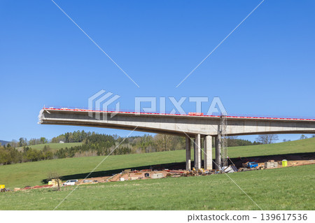 Bridge under construction in Bernartice, Czechia preparing new road Bridge under construction in Bernartice, Czechia preparing new road 139617536