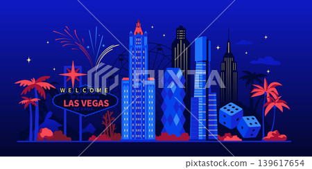 Las Vegas At Night - Colorful Flat Design Illustration Las Vegas At Night - Colorful Flat Design Illustration 139617654