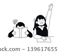 Kids Studying at School - Black and White Flat Design Illustration 139617655
