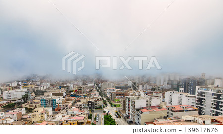 Garua Fog Covering Lima Urban Skyline Garua Fog Covering Lima Urban Skyline 139617676