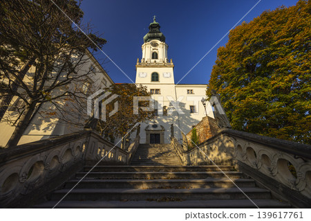 Nitra Castle looking up historic baroque steps Nitra Castle looking up historic baroque steps 139617761