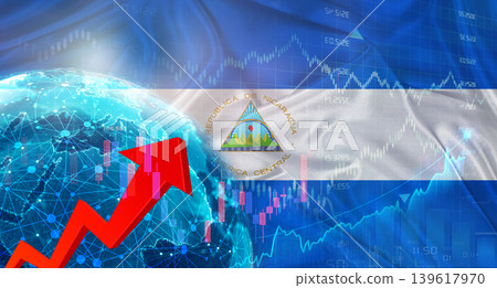 Global financial growth with Nicaragua flag. Financial growth with Nicaragua flag on economic background Global financial growth with Nicaragua flag. Financial growth with Nicaragua flag on economic background 139617970