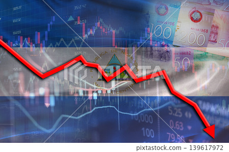 Nicaragua financial fall on economy market. Nicaraguan financial crisis on economic graph Nicaragua financial fall on economy market. Nicaraguan financial crisis on economic graph 139617972