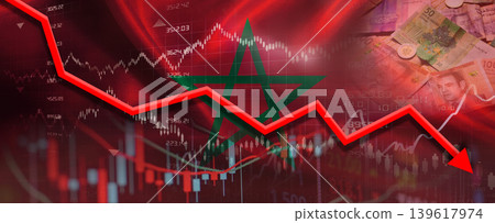 Moroccan financial crisis on economic graph. Financial fall of Morocco on economy market Moroccan financial crisis on economic graph. Financial fall of Morocco on economy market 139617974