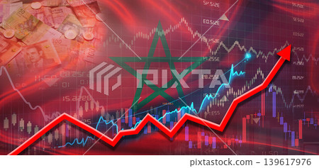 Morocco financial growth on market graph. Morocco economic growth on financial graph background Morocco financial growth on market graph. Morocco economic growth on financial graph background 139617976