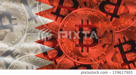 Bahraini flag with Bitcoins in the background. Bitcoin cryptocurrency with Bahrain flag, Investors in Blockchain Technology 139617985