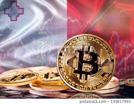Bitcoin with Maltese flag in the background. Investors in cryptocurrency and Blockchain Technology in Malta, Concept 139617993