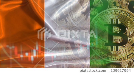 Bitcoin cryptocurrency with Ivory Coast flag, Investors in Blockchain Technology. Ivorian flag with Bitcoin in the background Bitcoin cryptocurrency with Ivory Coast flag, Investors in Blockchain Technology. Ivorian flag with Bitcoin in the background 139617994