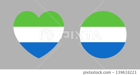 National flag of Sierra Leone button, icon, sticker in circle, heart shape. Set of Sierra Leone flag round, heart badge, banner, background. National flag of Sierra Leone button, icon, sticker in circle, heart shape. Set of Sierra Leone flag round, heart badge, banner, background. 139618221