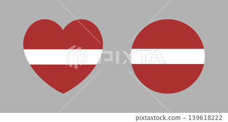 Latvia flag round, heart badge, sticker. National Latvian flag circle, heart icon, button. Set of Flag of Latvia banner, background. Latvia flag round, heart badge, sticker. National Latvian flag circle, heart icon, button. Set of Flag of Latvia banner, background. 139618222